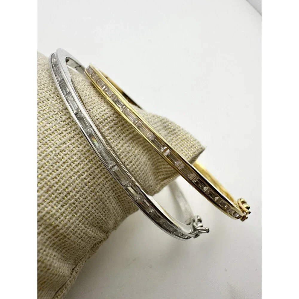 2pcs Baguette Bangle Bracelet Gold Silver Tone 7.25”